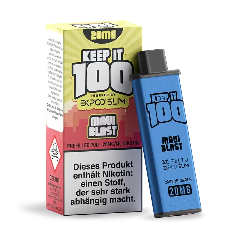 EXPOD Slim Prefilled Pod 20mg Maui Blast - vape product box and pod for enhanced vaping experience.